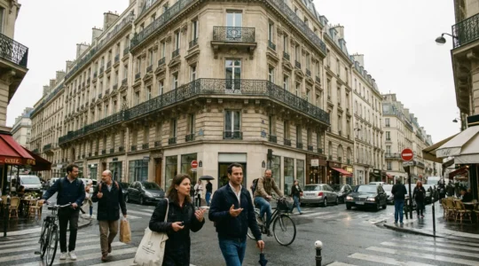 Façade immeuble haussmannien parisien avec balcons en fer forgé, estimation immobilière Paris